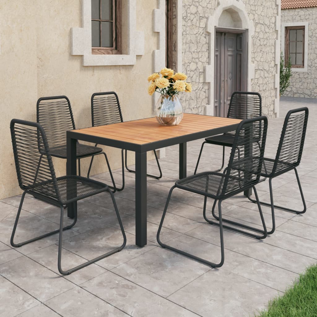 3-tlg. Garten-Essgruppe PVC Rattan Schwarz