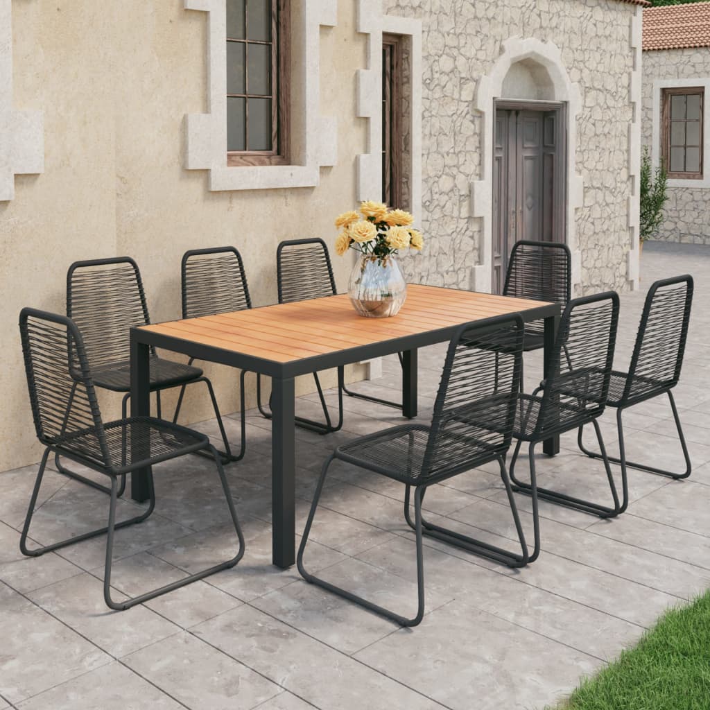 3-tlg. Garten-Essgruppe PVC Rattan Schwarz