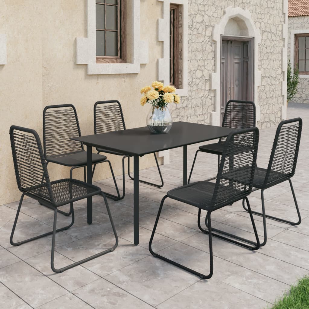 3-tlg. Garten-Essgruppe PVC Rattan Schwarz