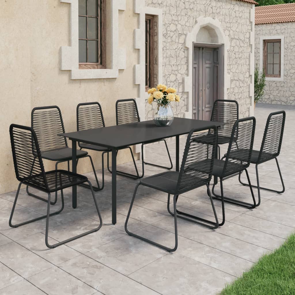 3-tlg. Garten-Essgruppe PVC Rattan Schwarz