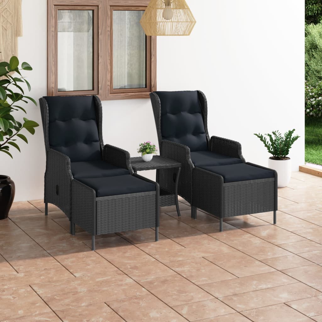 vidaXL 3-tlg. Garten-Lounge-Set mit Auflagen Poly Rattan Dunkelgrau