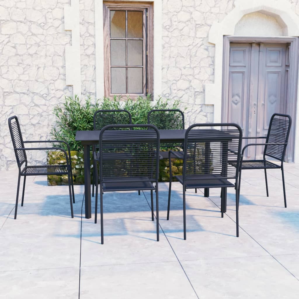 3-tlg. Garten-Essgruppe Schwarz Glas und Stahl