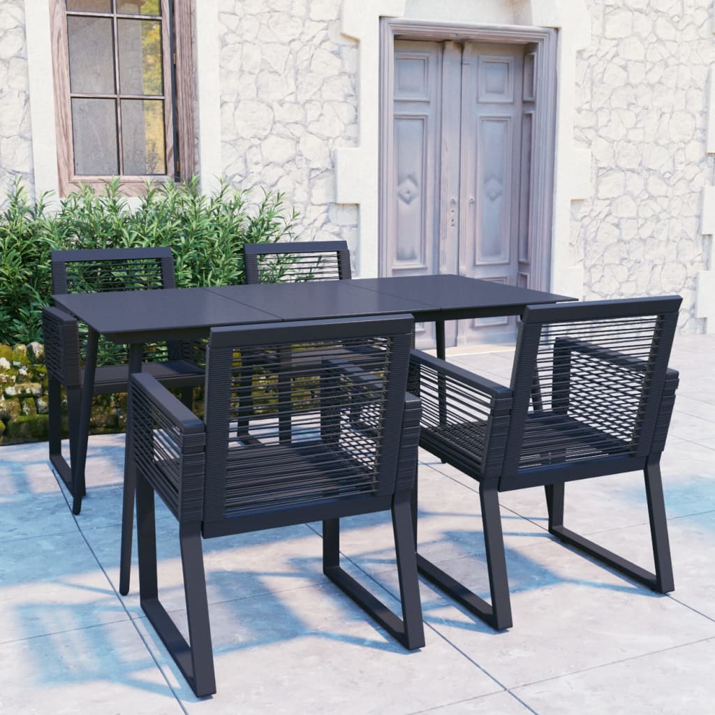 3-tlg. Garten-Essgruppe PVC Rattan Schwarz