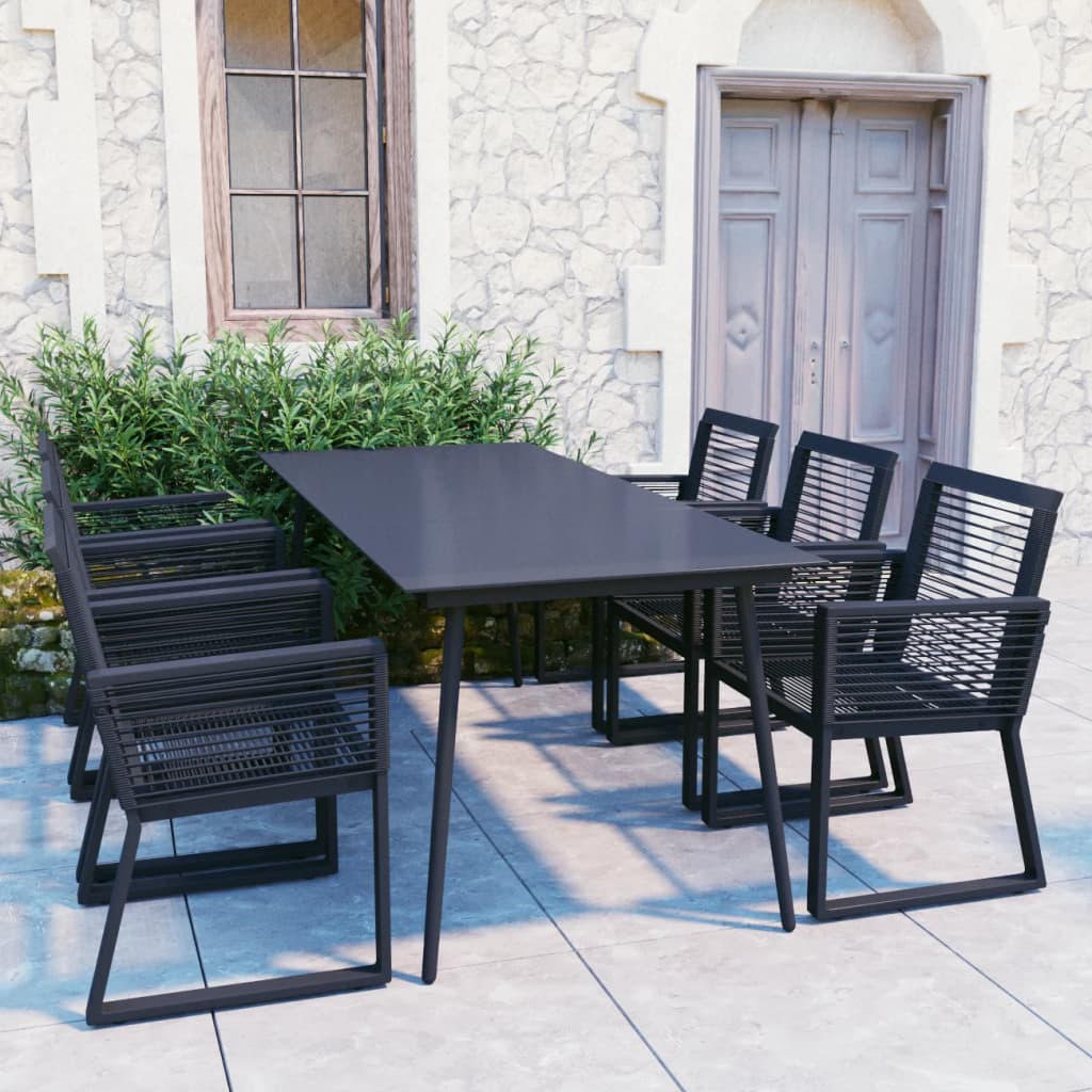 3-tlg. Garten-Essgruppe PVC Rattan Schwarz