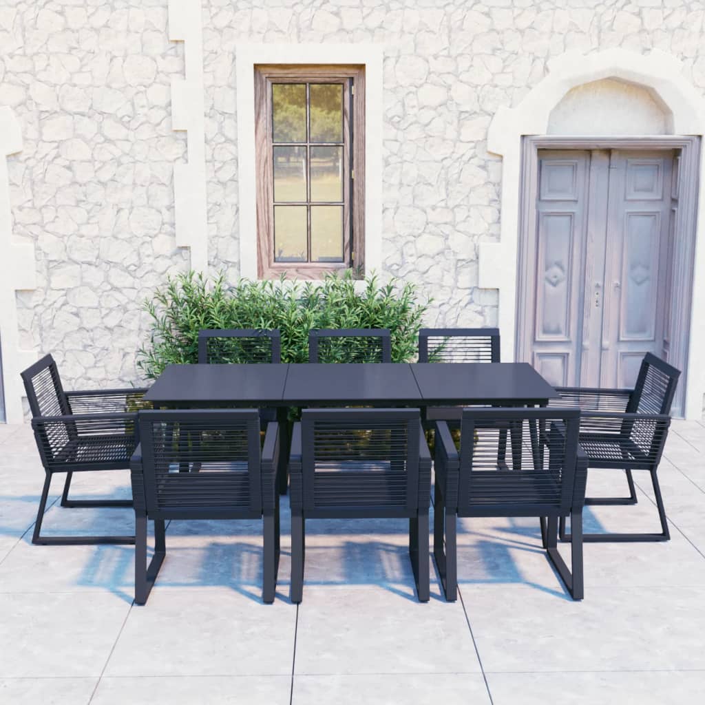3-tlg. Garten-Essgruppe PVC Rattan Schwarz