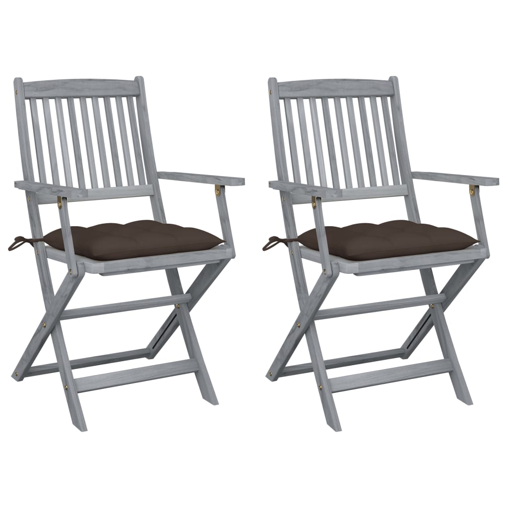 vidaXL Klappbare Gartenstühle 2 Stk. mit Kissen Massivholz Akazie