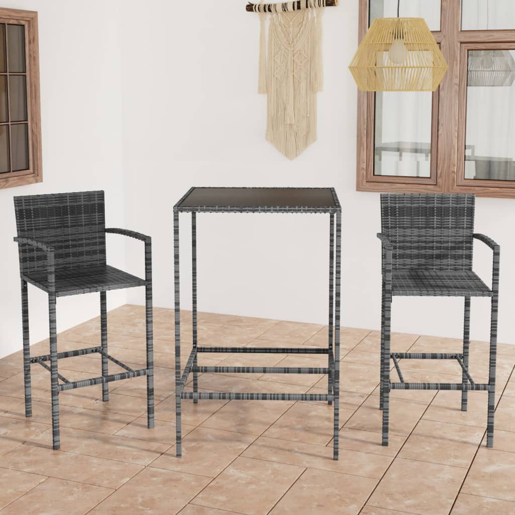 3-tlg. Gartenbar-Set Poly Rattan Braun
