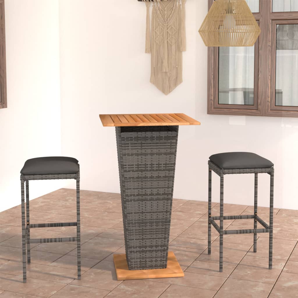 vidaXL 3-tlg. Gartenbar-Set mit Kissen Poly Rattan Schwarz