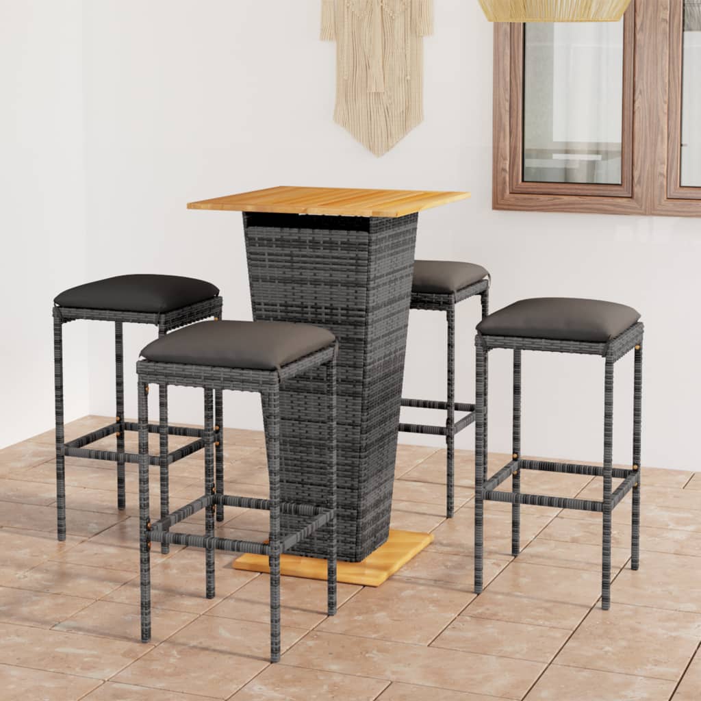 vidaXL 3-tlg. Gartenbar-Set mit Kissen Poly Rattan Schwarz