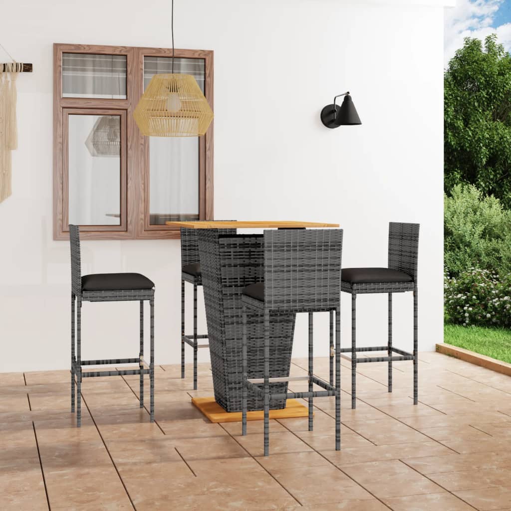 vidaXL 3-tlg. Gartenbar-Set mit Kissen Poly Rattan Schwarz