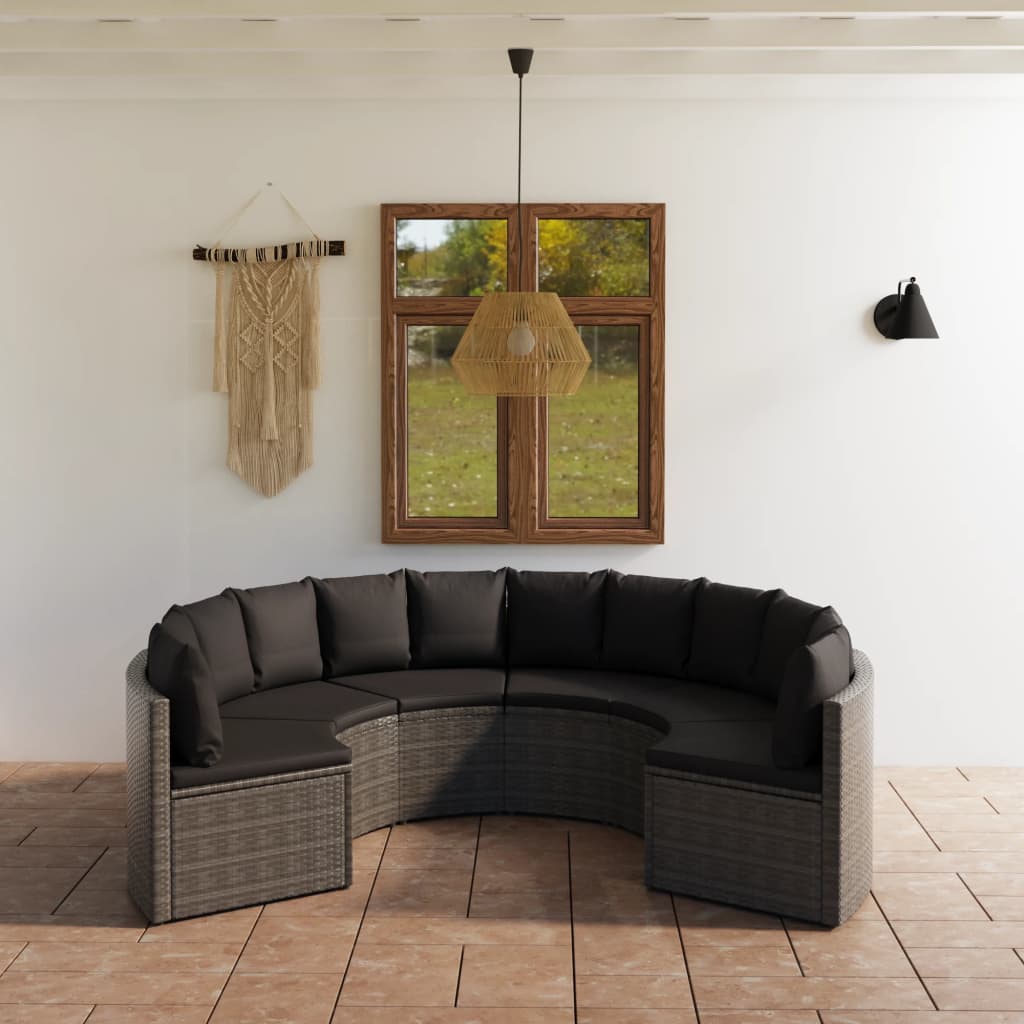 vidaXL 6-tlg. Garten-Sofagarnitur mit Auflagen Poly Rattan Schwarz