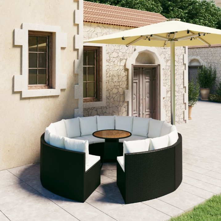 vidaXL 7-tlg. Garten-Sofagarnitur mit Auflagen Poly Rattan Schwarz