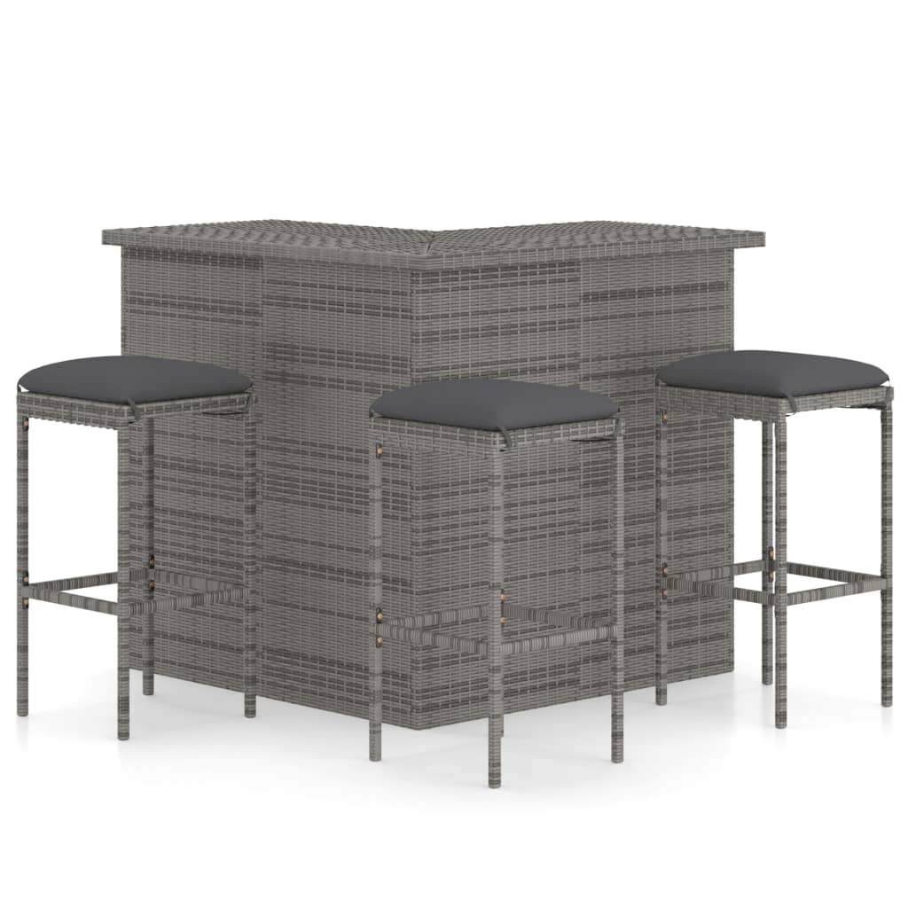 vidaXL 4-tlg. Gartenbar-Set mit Kissen Poly Rattan Braun