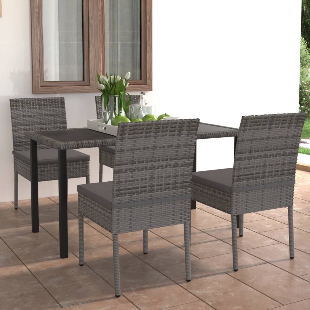 vidaXL 5-tlg. Garten-Essgruppe Poly Rattan Schwarz