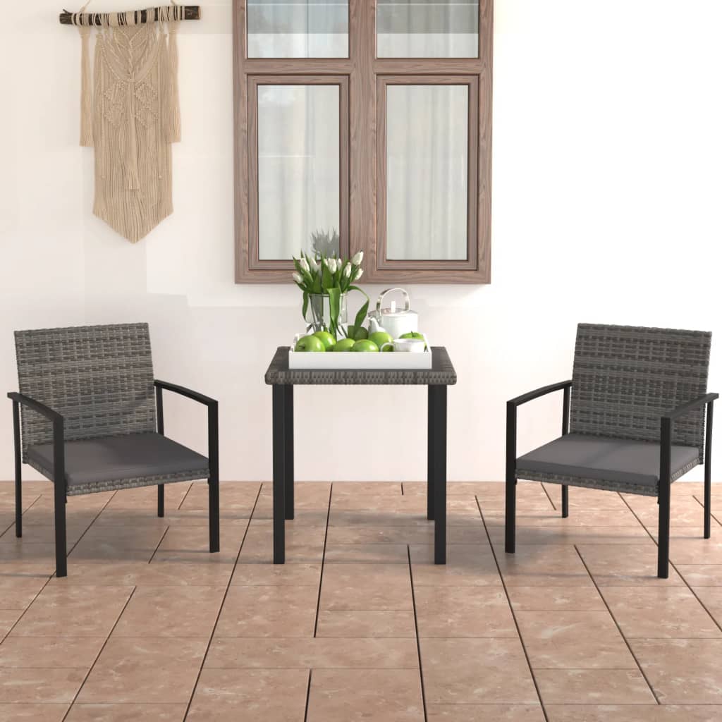 vidaXL 3-tlg. Garten-Essgruppe Poly Rattan Schwarz