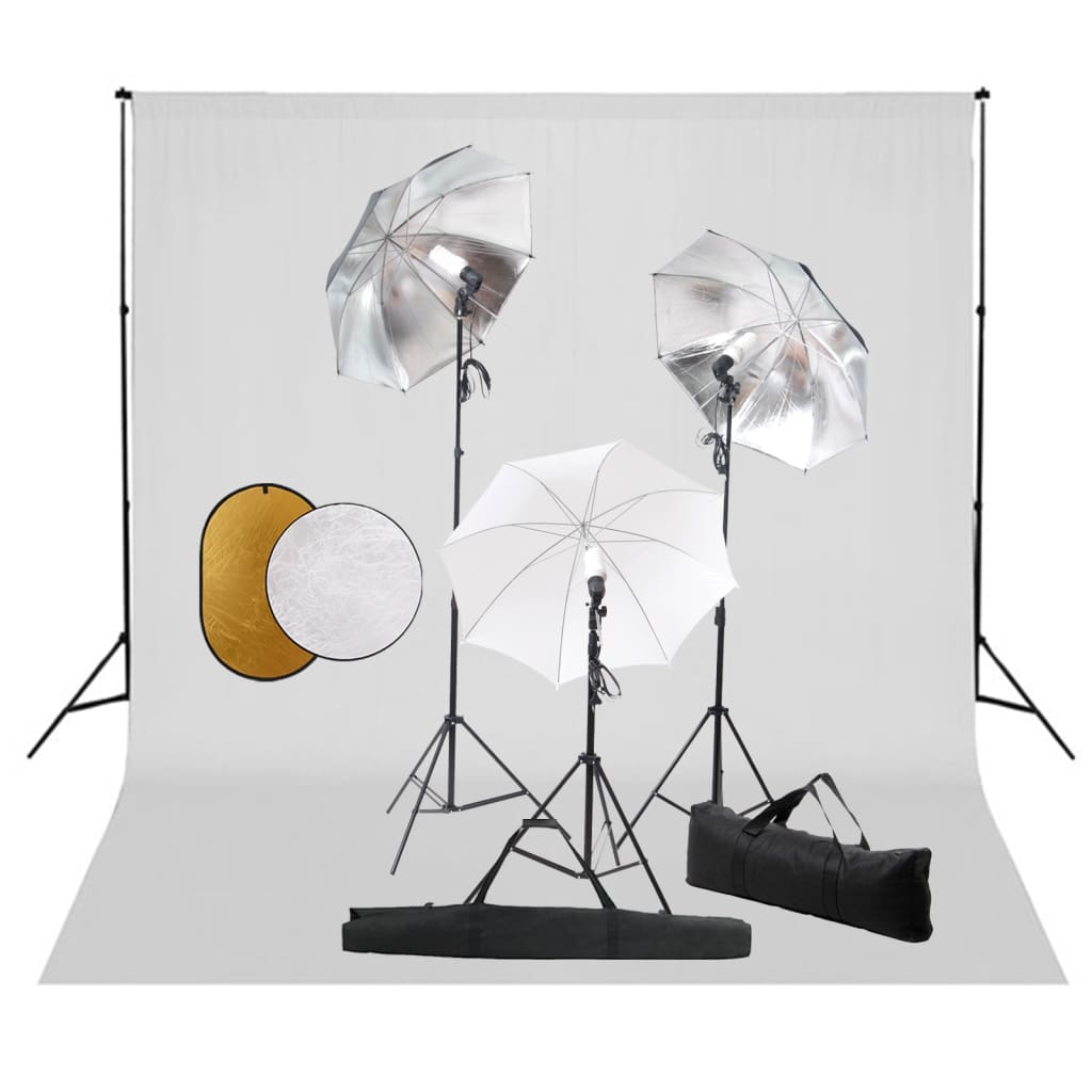 vidaXL Fotostudio-Set mit Lampen, Schirmen, Hintergrund & Reflektor