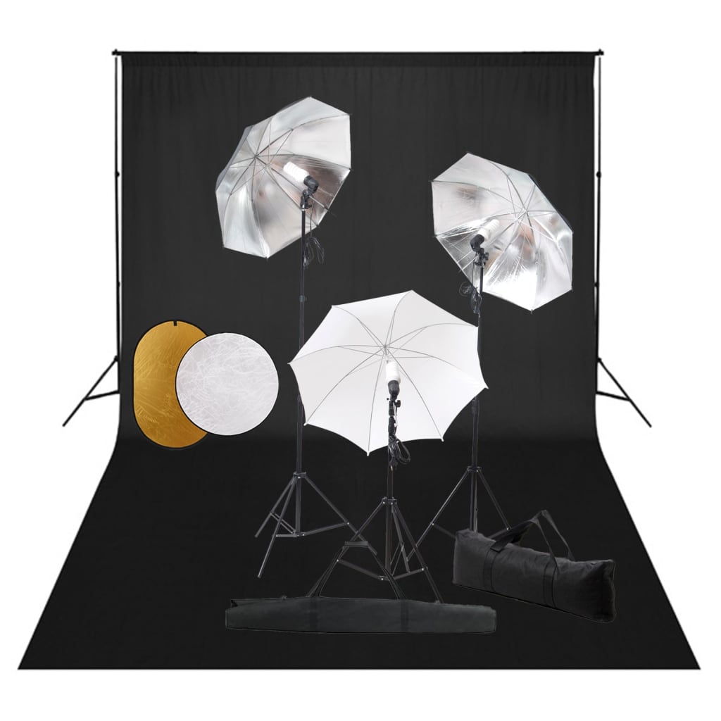 vidaXL Fotostudio-Set mit Lampen, Schirmen, Hintergrund & Reflektor