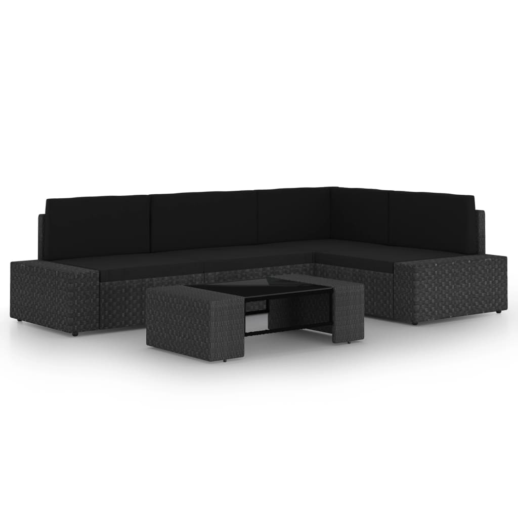vidaXL 4-tlg. Garten-Lounge-Set mit Kissen Schwarz Poly Rattan