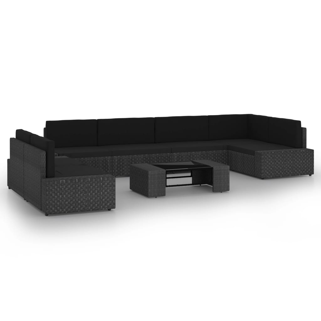 vidaXL 4-tlg. Garten-Lounge-Set mit Kissen Schwarz Poly Rattan