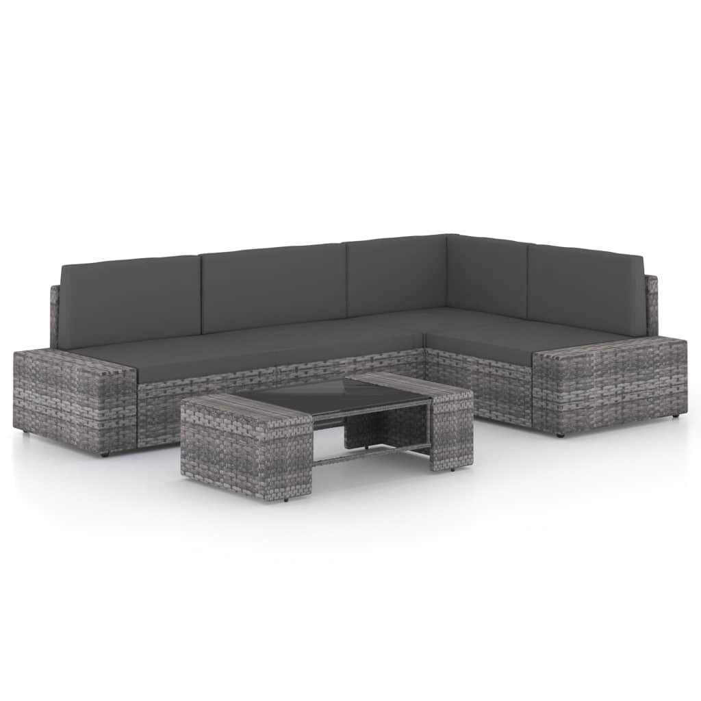 vidaXL 4-tlg. Garten-Lounge-Set mit Kissen Grau Poly Rattan