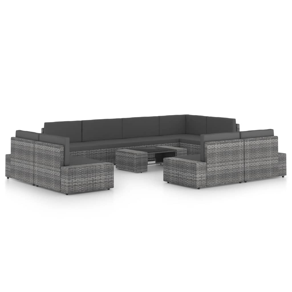 vidaXL 4-tlg. Garten-Lounge-Set mit Kissen Grau Poly Rattan