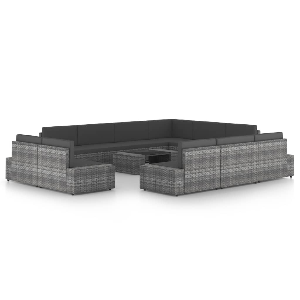 vidaXL 4-tlg. Garten-Lounge-Set mit Kissen Grau Poly Rattan