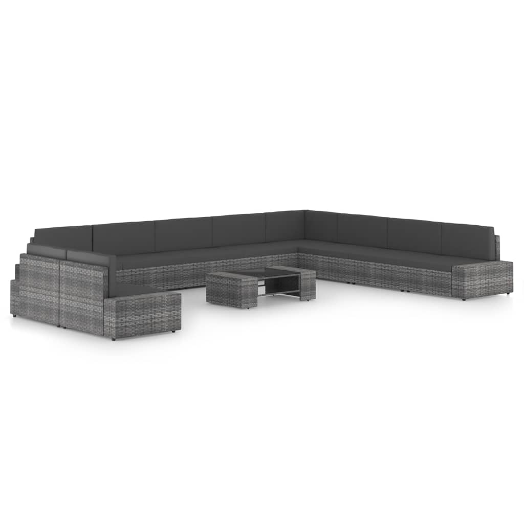 vidaXL 4-tlg. Garten-Lounge-Set mit Kissen Grau Poly Rattan