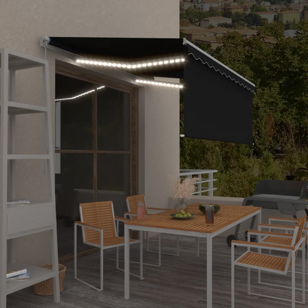 vidaXL Markise Manuell Einziehbar mit Rollo & LED 3x2,5m Blau & Weiß