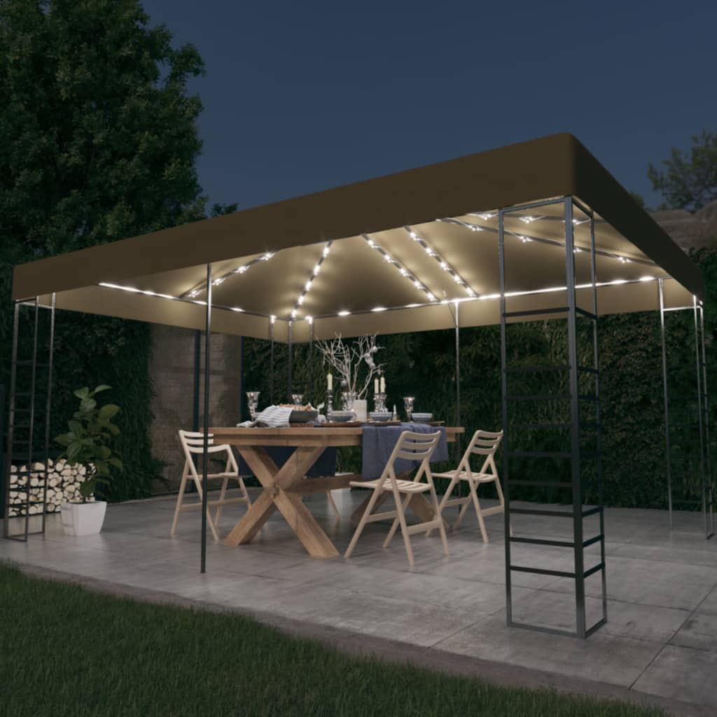 Pavillon mit LED-Lichterkette 4x3x2,7 m Weiß