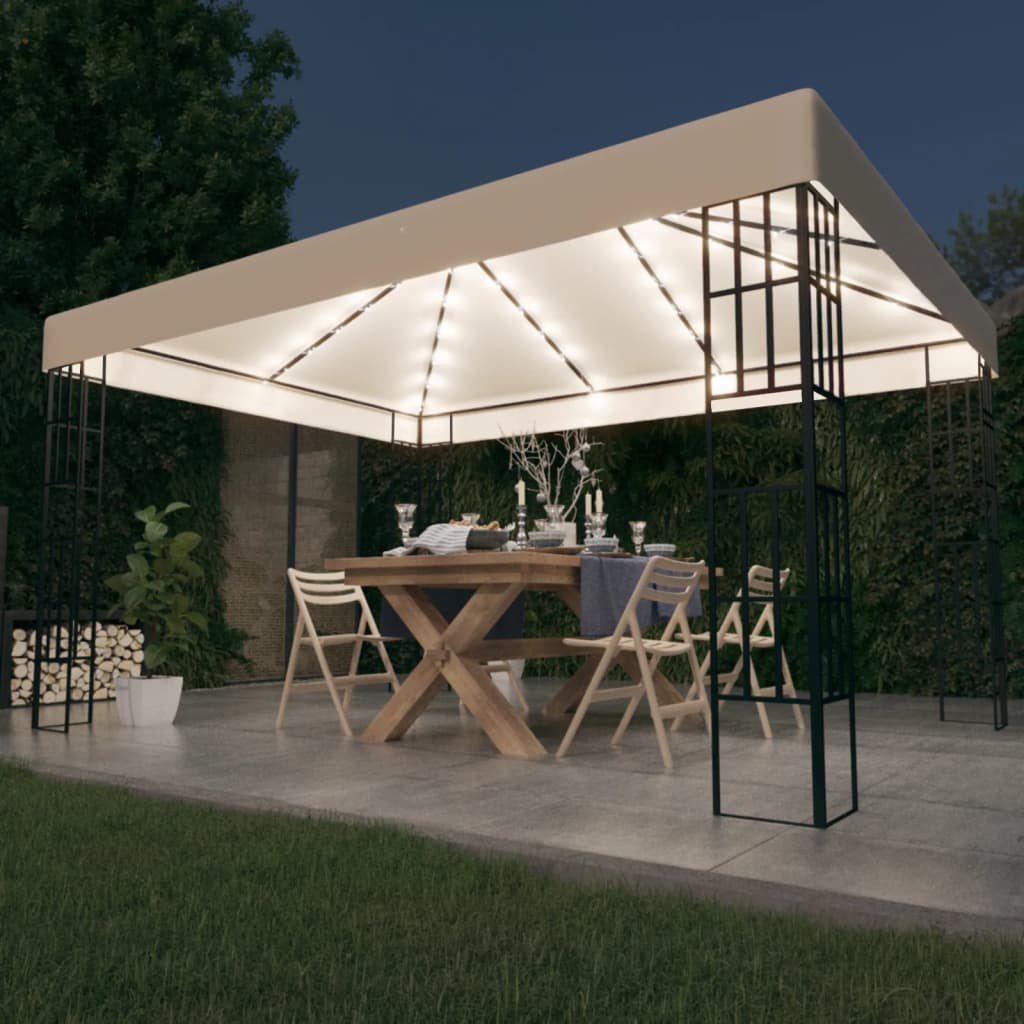 Pavillon mit LED-Lichterkette 3x3 m Cremeweiß