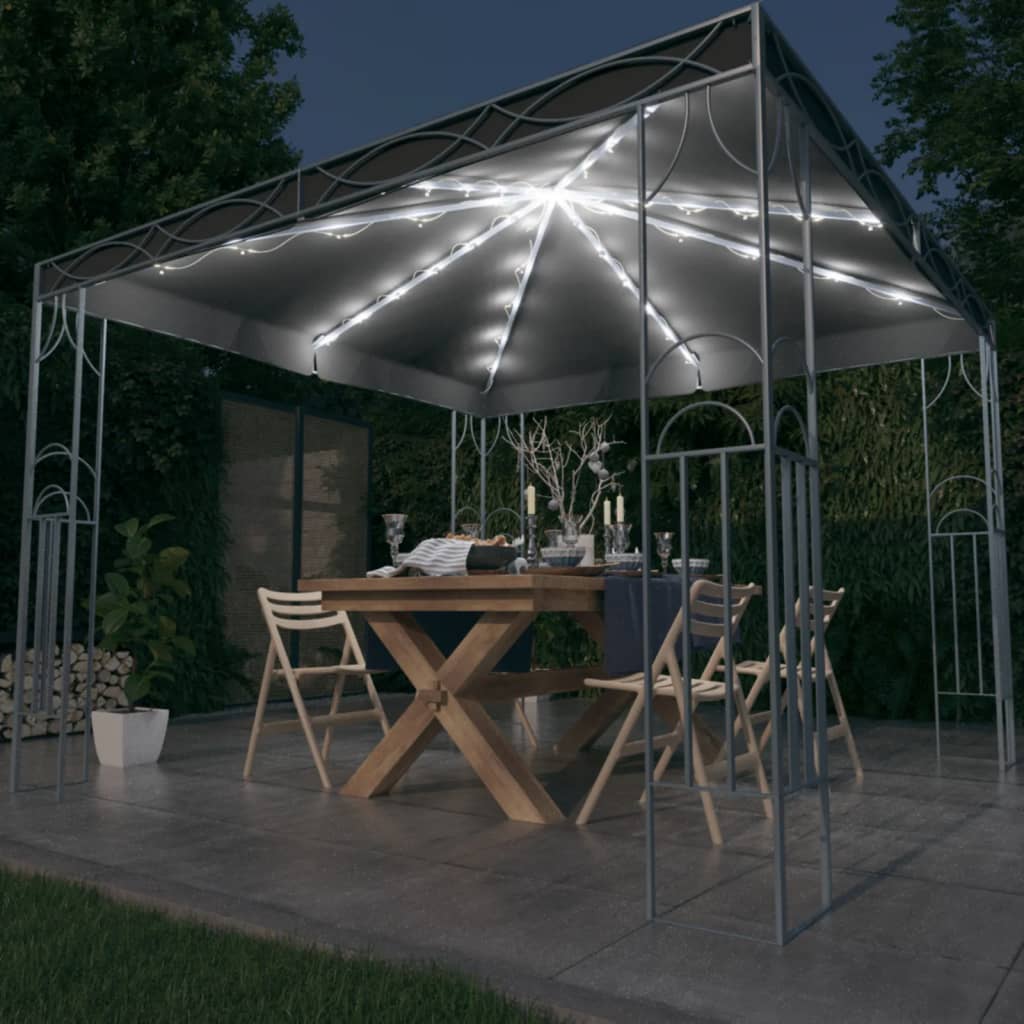 vidaXL Pavillon mit LED-Lichterkette 300x300 cm Cremeweiß