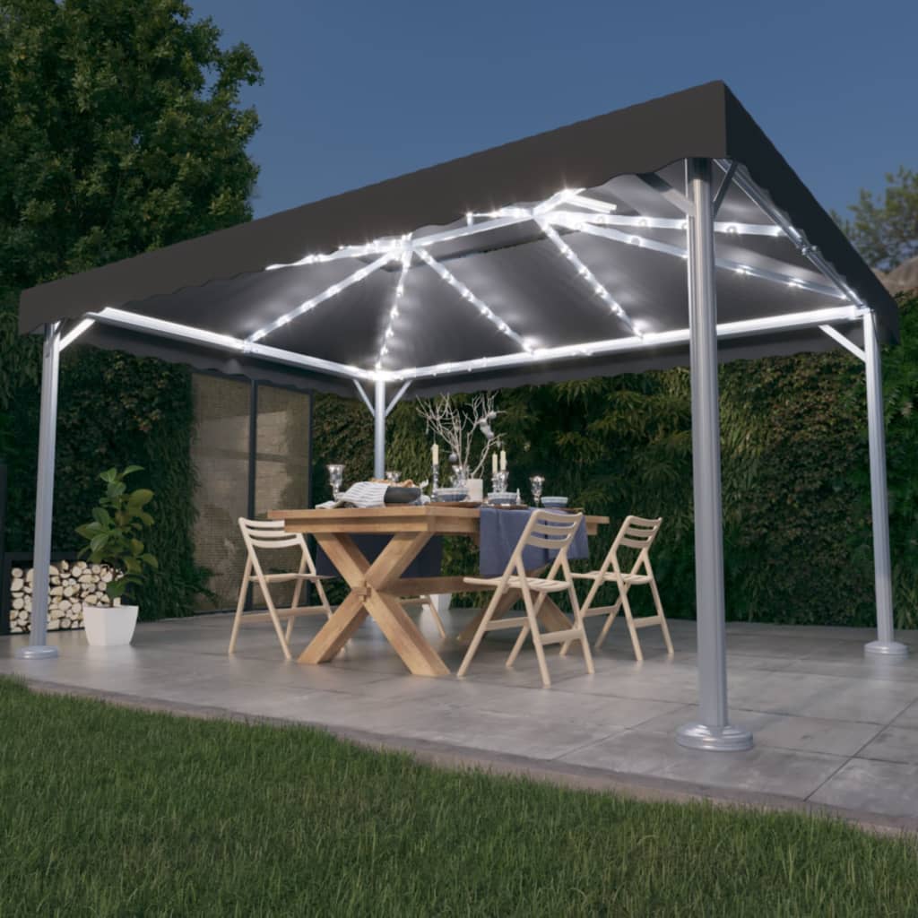 vidaXL Pavillon mit LED-Lichterkette 400x300 cm Cremeweiß Aluminium