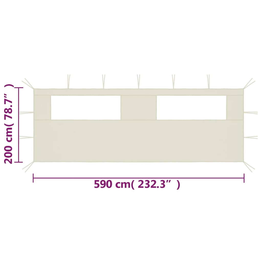 vidaXL Pavillon-Seitenwand mit Fenstern 6x2 m Creme