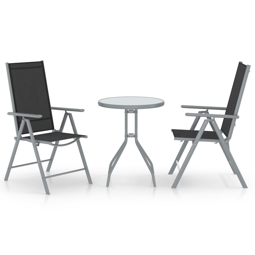 vidaXL 3-tlg. Bistro-Set Aluminium und Textilene Schwarz