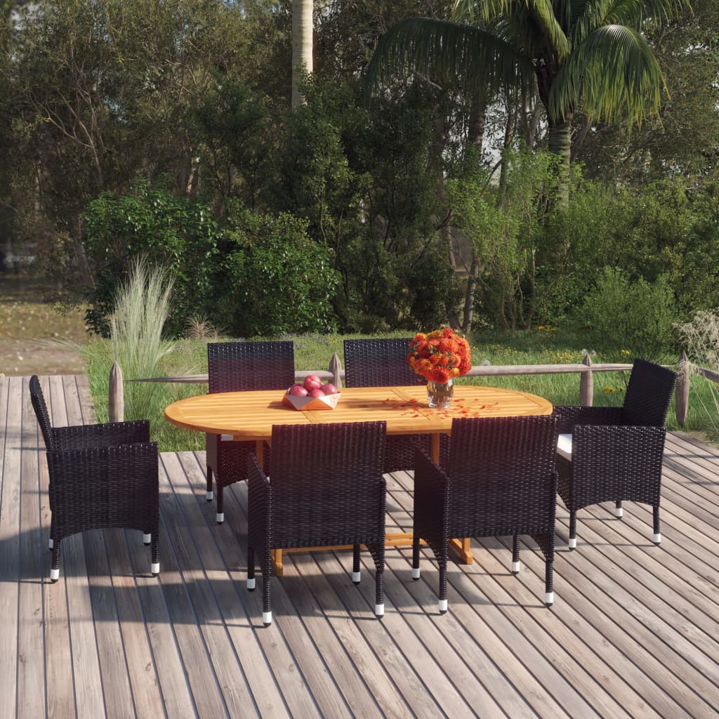 vidaXL 7-tlg. Garten-Essgruppe Poly Rattan Schwarz