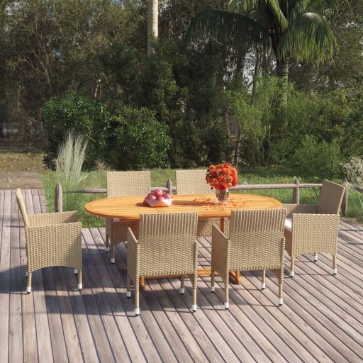 vidaXL 7-tlg. Garten-Essgruppe Poly Rattan Schwarz