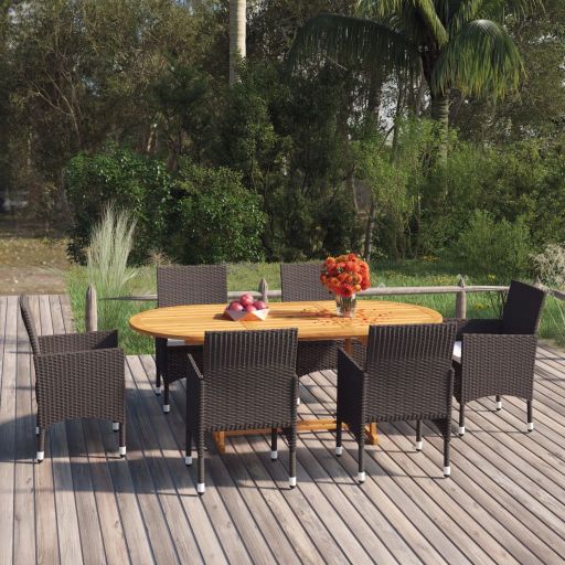 vidaXL 7-tlg. Garten-Essgruppe Poly Rattan Schwarz