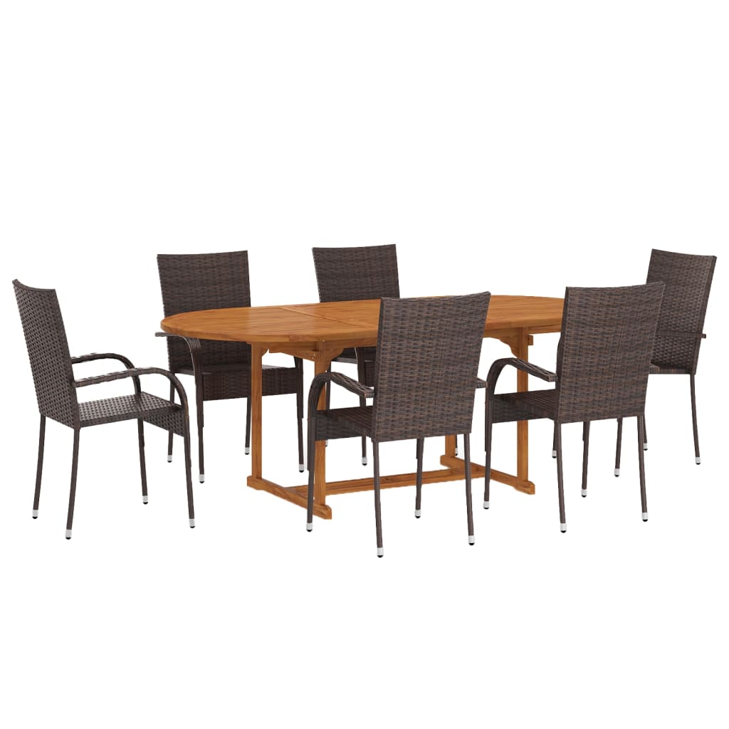 vidaXL 7-tlg. Garten-Essgruppe Poly Rattan Braun
