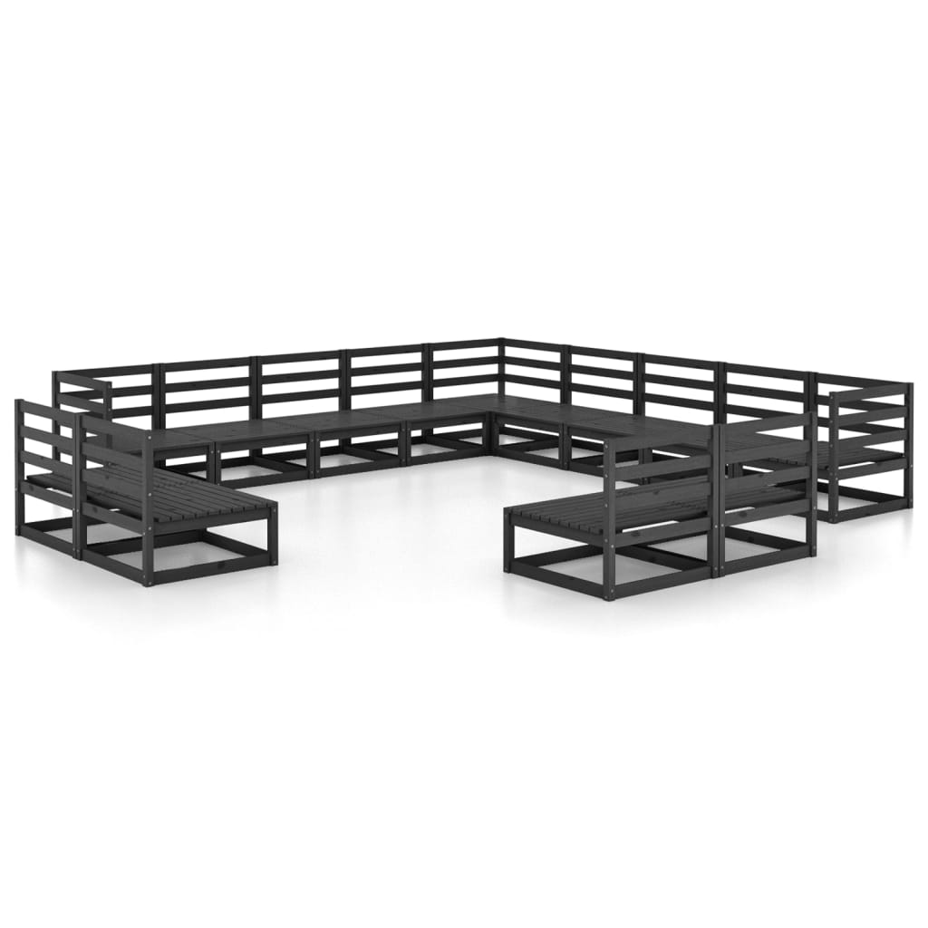 vidaXL 13-tlg. Garten-Lounge-Set Schwarz Massivholz Kiefer