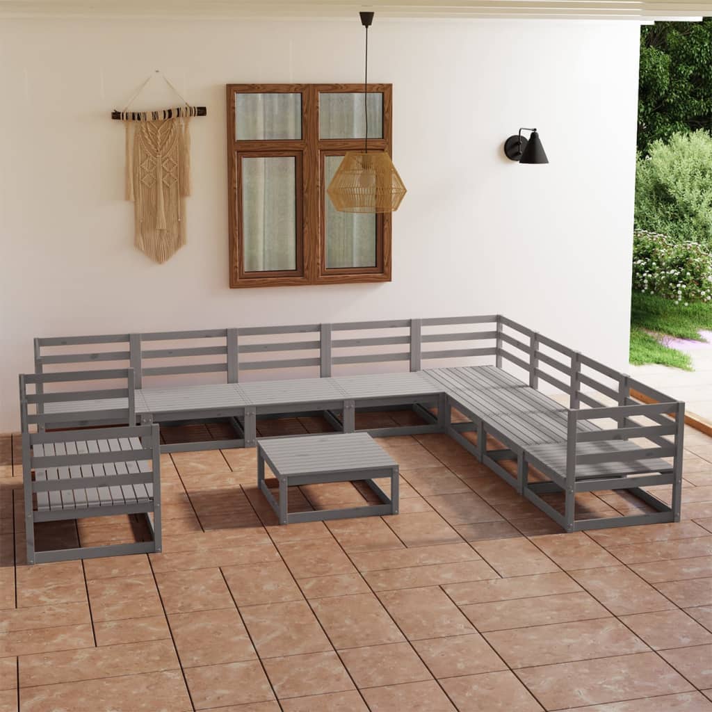 11-tlg. Garten-Lounge-Set mit Kissen Kiefer Massivholz