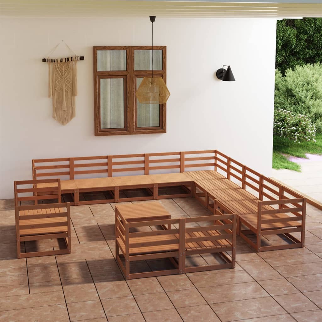 14-tlg. Garten-Lounge-Set mit Kissen Massivholz Kiefer