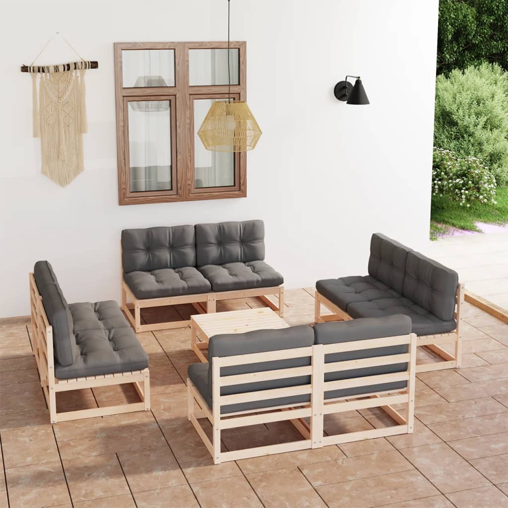 vidaXL 9-tlg. Garten-Lounge-Set Massivholz Kiefer