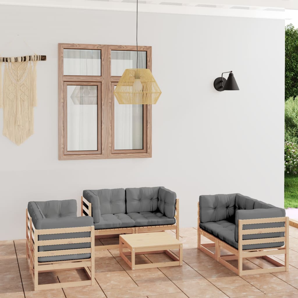 vidaXL 7-tlg. Garten-Lounge-Set mit Kissen Kiefer Massivholz
