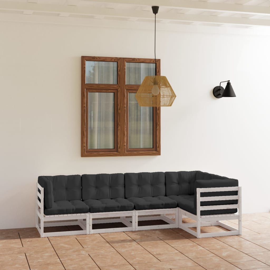 vidaXL 5-tlg. Garten-Lounge-Set Grau Massivholz Kiefer