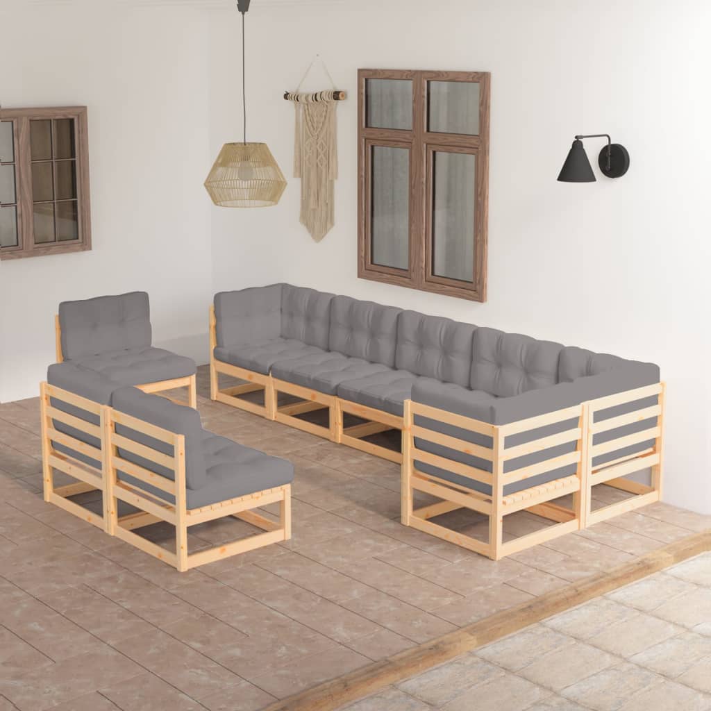 vidaXL 9-tlg. Garten-Lounge-Set Grau Kiefer Massivholz