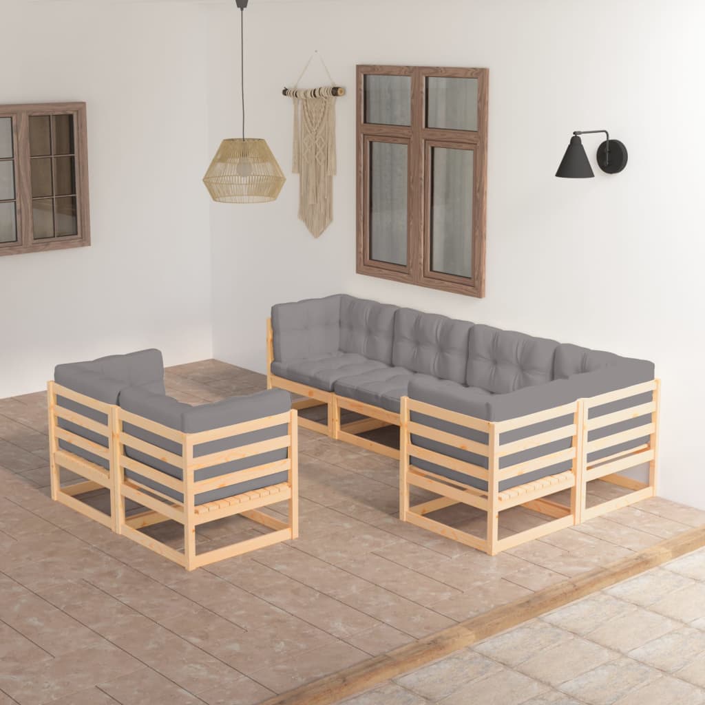 vidaXL 7-tlg. Garten-Lounge-Set Grau Massivholz Kiefer