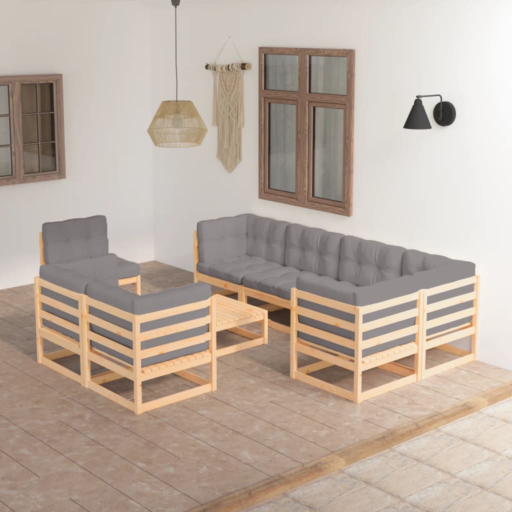 vidaXL 9-tlg. Garten-Lounge-Set Massivholz Kiefer