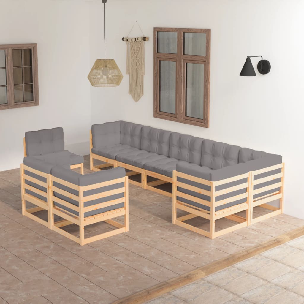 vidaXL 9-tlg. Garten-Lounge-Set Massivholz Kiefer