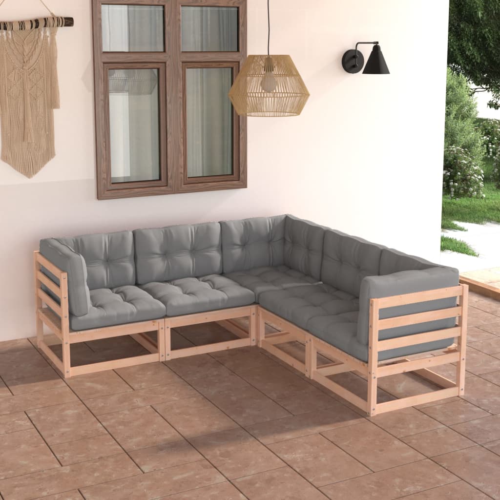 vidaXL 5-tlg. Garten-Lounge-Set Grau Kiefer Massivholz