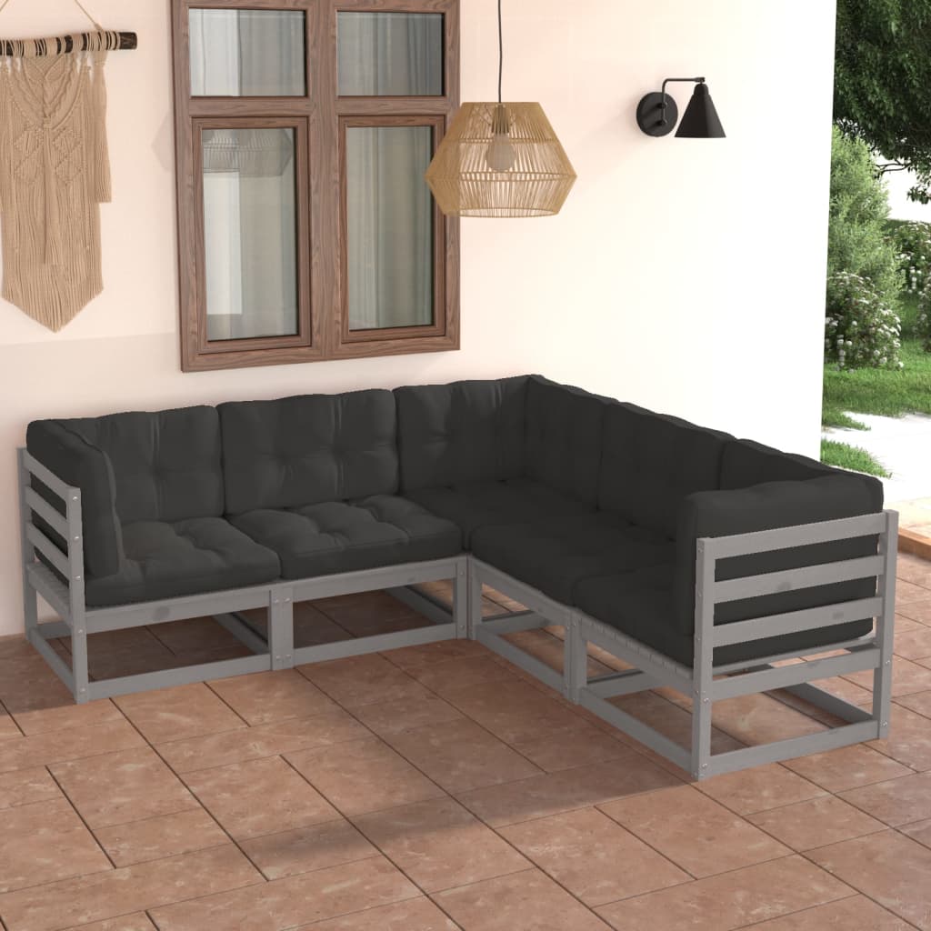 vidaXL 5-tlg. Garten-Lounge-Set Grau Kiefer Massivholz
